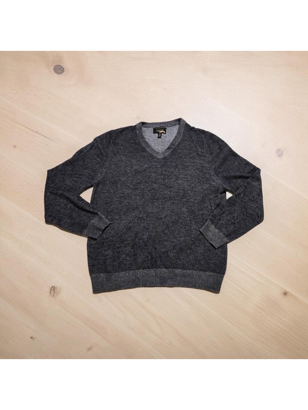 NORDSTROM Mens M 100% Cashmere V Neck Sweater Blue Gray Marled Knit Pullover